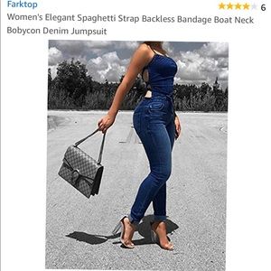 Spaghetti strap backless denim jumpsuit